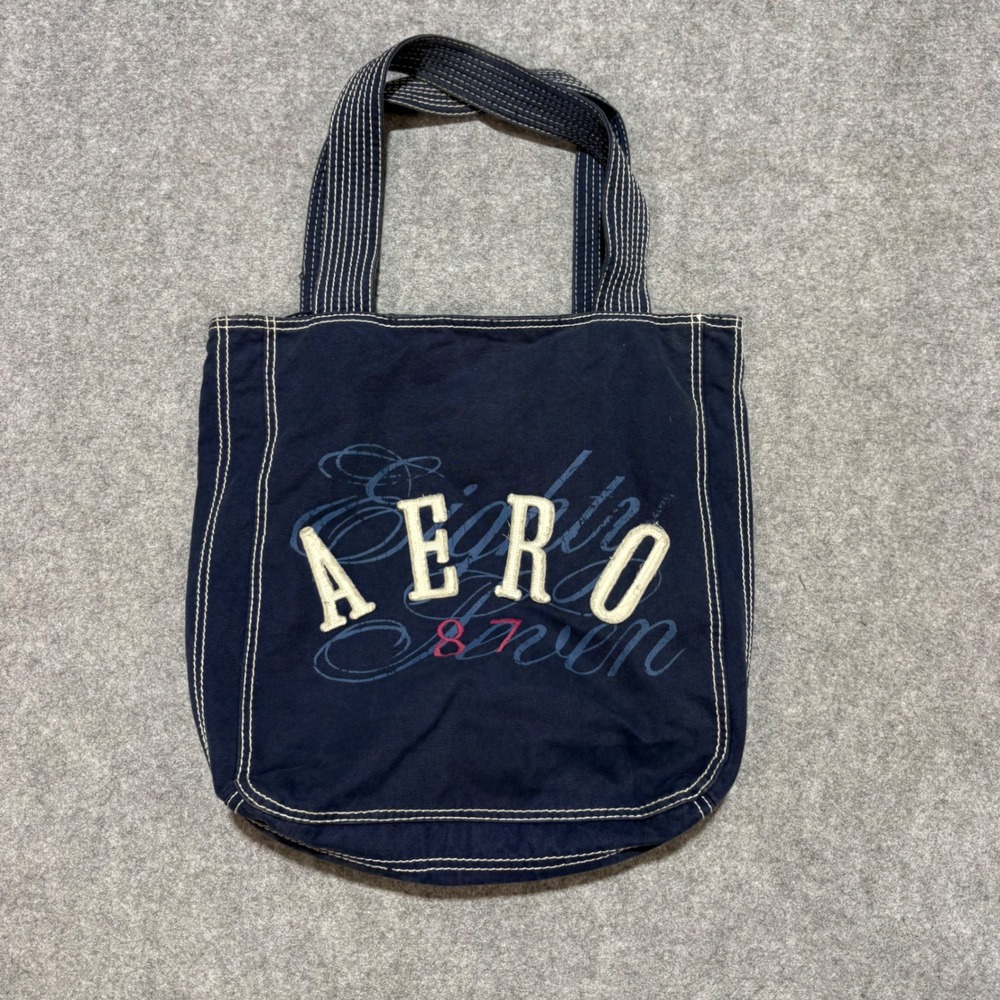 Aeropostale Navy Blue Canvas Tote Bag Y2K Varsity Logo AERO 87 Contrast Stitch